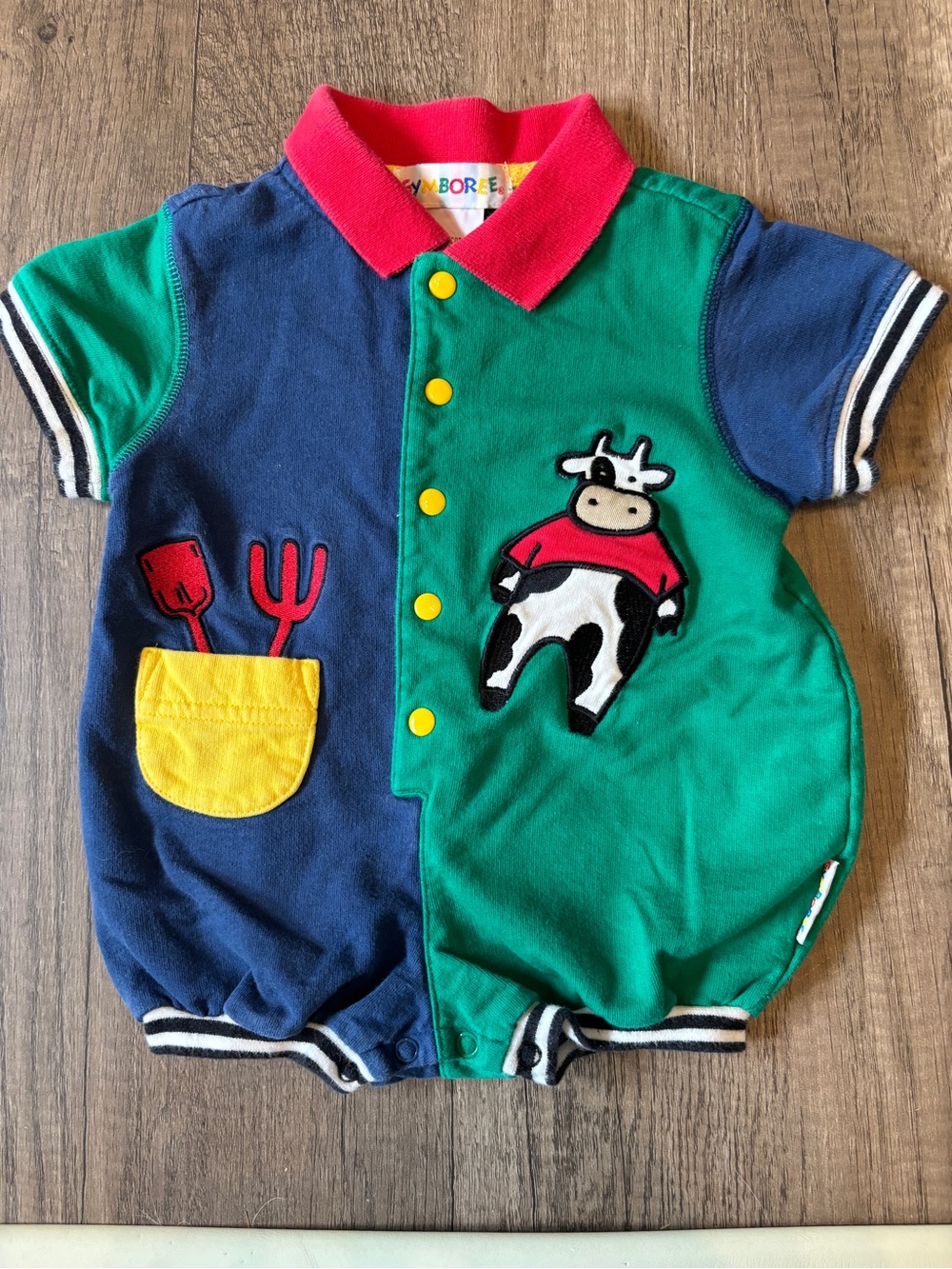Vintage Rainbow Tag Gymboree Down on the Farm Romper Outfit Colorblock Newborn